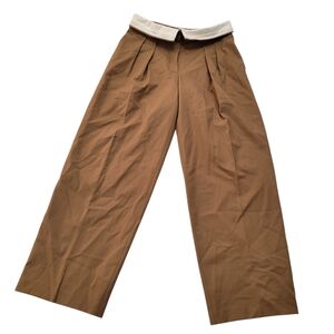 Babaton Bureau Pant Wide-Leg Pleated Wool Twill Trousers Fold Over Waist Pockets